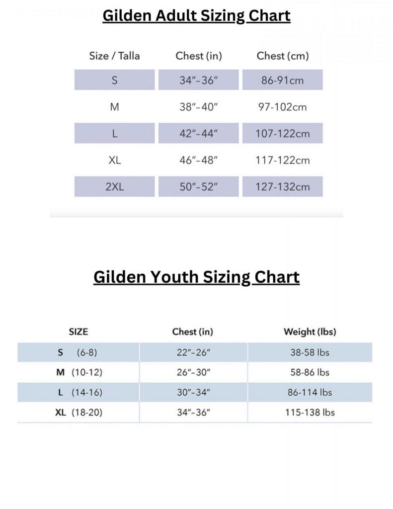 Gilden Adult Sizing Chart